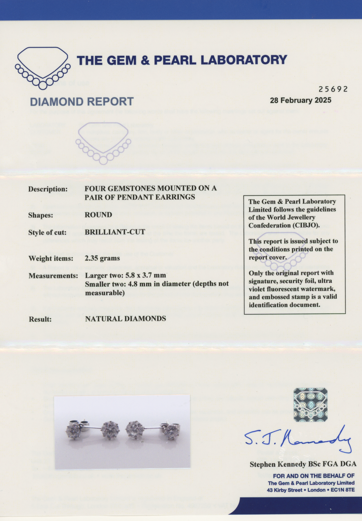 gemmological report for edwardian old european cut diamond platinum drop earrings sabrina antique jewellery