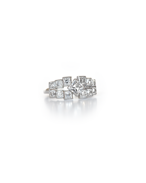 Art Deco Platinum & Diamond Geometric Ring
