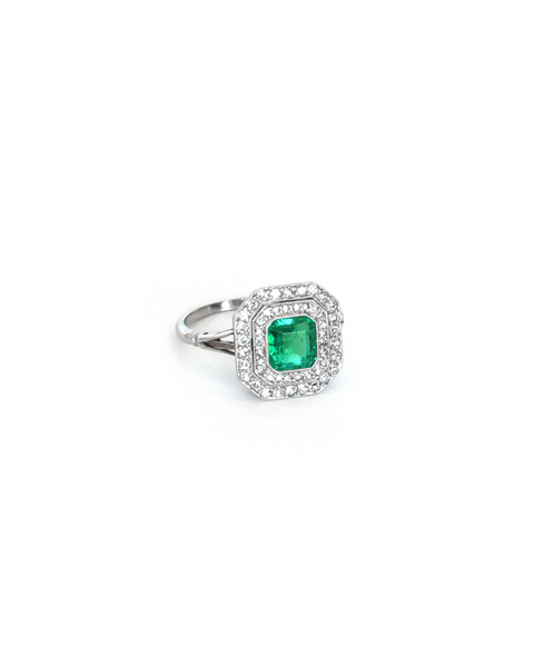 Art Deco Platinum, Colombian Emerald & Diamond Ring