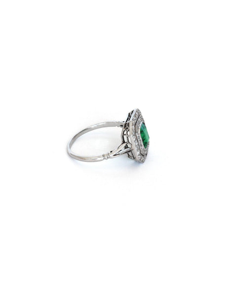 Art Deco Platinum, Colombian Emerald & Diamond Ring