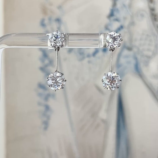 edwardian old european cut diamond platinum drop earrings sabrina antique jewellery