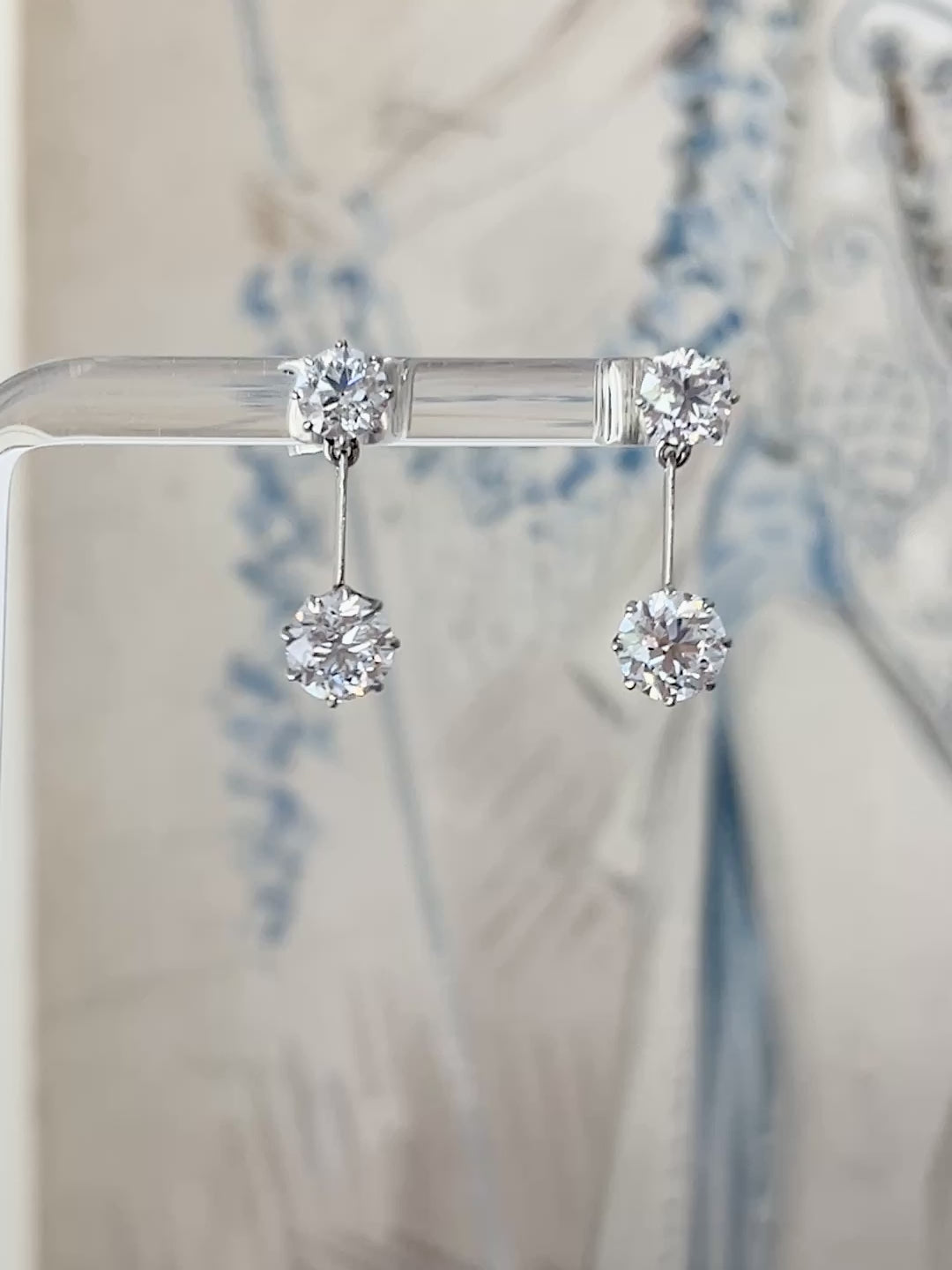 edwardian old european cut diamond platinum drop earrings sabrina antique jewellery